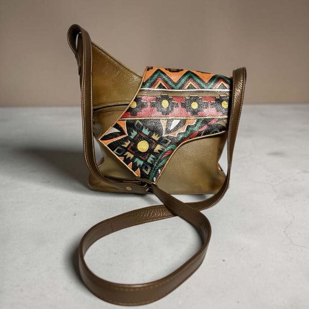 Vintage Anuschka Hand-Painted Leather Southwestern Geometric Crossbody Bag